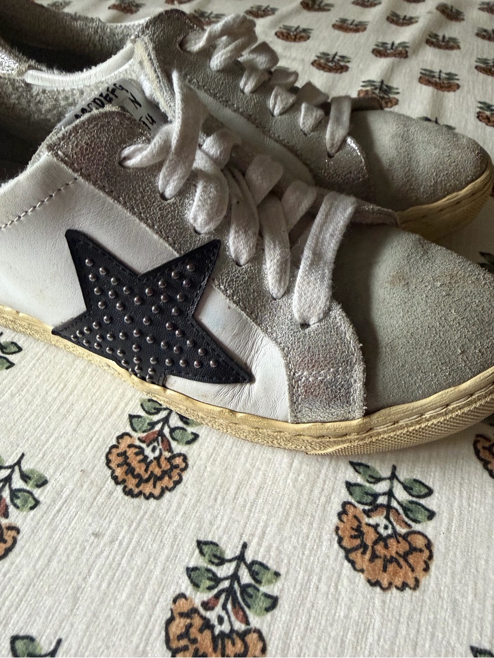 Méliné Made in Italy Leather Star Sneakers Size 36 White Silver